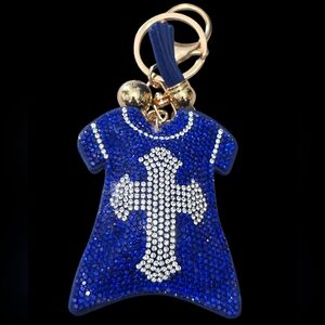 Blue Rhinestone Cross Bag Charm Keychain